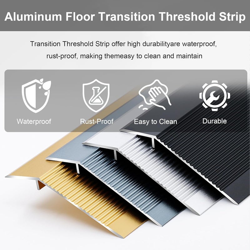 KTINITK 36” Aluminum Floor Transition Threshold Strip, Bridge The Height Gap Between 0.7 to 1.6 inches for Doorway Ramp Tiles Laminate Planks (Gray, 35.4“x4”) - Image 2